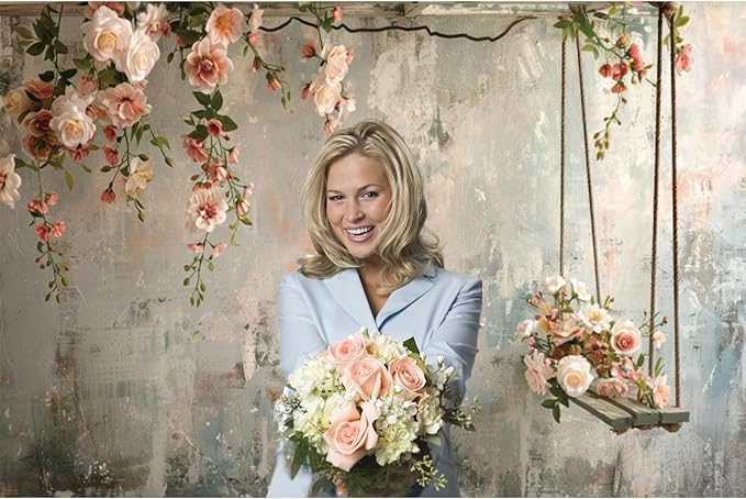 Baocicco 12x8ft Vinyl Vintage Flowers Wall Photography Backdrop Pink Rose Retro Wall Old Style Background Photo for Medieval Wedding Banner Bridal Shower Party Decors Princess Girls Birthday Studio