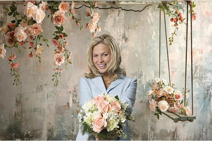 Baocicco 12x8ft Vinyl Vintage Flowers Wall Photography Backdrop Pink Rose Retro Wall Old Style Background Photo for Medieval Wedding Banner Bridal Shower Party Decors Princess Girls Birthday Studio