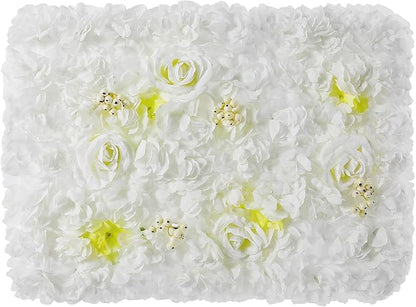 12 Pcs White Flower Wall Flowers Backdrop Artificial Flower for Backdrop Flowers Decoration 3D Floral Panels for Wall Decor Home Party Wedding Room Decoration (60x40cm/White+Yellow)