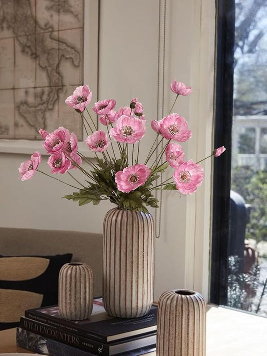 IPOPU Pink Artificial Poppy Silk Flowers 6pcs for Decoration - Faux Flowers With Stems for Wedding Centerpieces, Tables, Bridal Shower Party Decorations