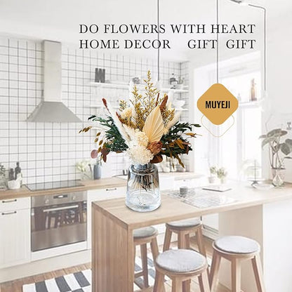 Natural Dried Flower Bouquet - Pampas Grass Decor, Fall Floral Arrangements with Eucalyptus, Plams, Hydrangea, Rustic Bouquet for Vase, Boho Table Centerpiece, Bohemia Home Wedding Decoration