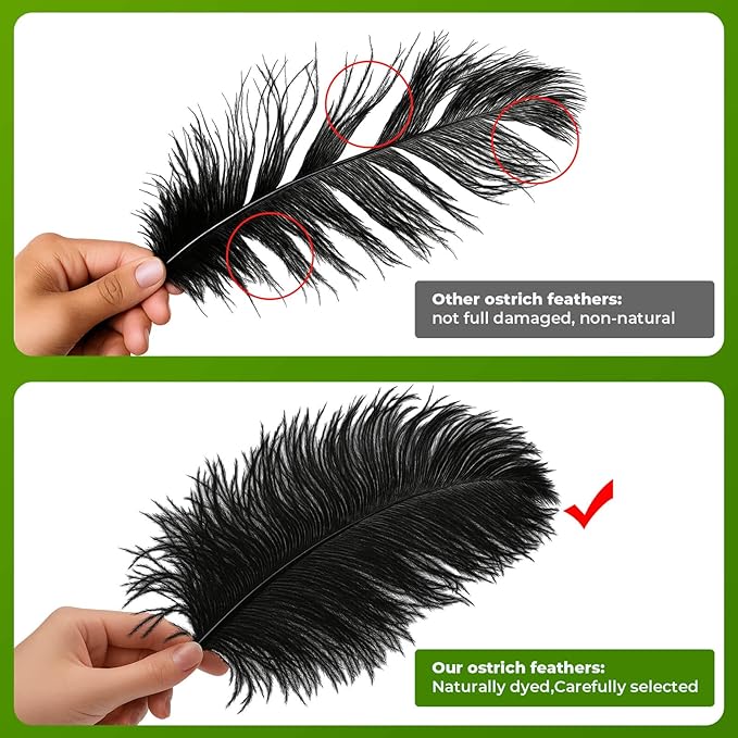 Piokio 20 pcs Natural Black Ostrich Feathers 6-8 inch(15-20 cm) Bulk for DIY Clothes, Feather Pens, Dream Catcher, Gatsby Decorations