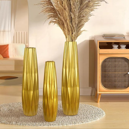 Gold Ceramic Tall Floor Vase,17.7 Inch Large Modern Flower Vases for Home Décor,Wicker Big Floor Vases Decorations for Farmhouse, Living Room,Bedroom,Standing Plastic Vase Decorative Tall