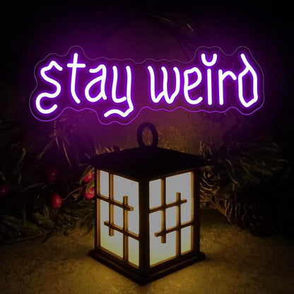 Stay Weird Neon Sign, Gothic Decor, Skeleton Hand Neon Sign, Vintage Font,Dark Art Decor for Bedroom, Living Room, Man Cave, Bar, Game, and Club, Living Room Birthday Party-Purple