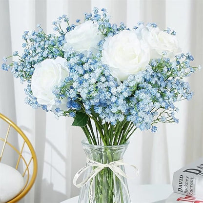 JIFTOK Babys Breath Artificial Flowers, 12 Pcs Fake Flowers Gypsophila Bouquet Fall Flowers Artificial for Decoration, Real Touch Silk Flower for Wedding Christmas DIY Party Home Garden Office(Blue)