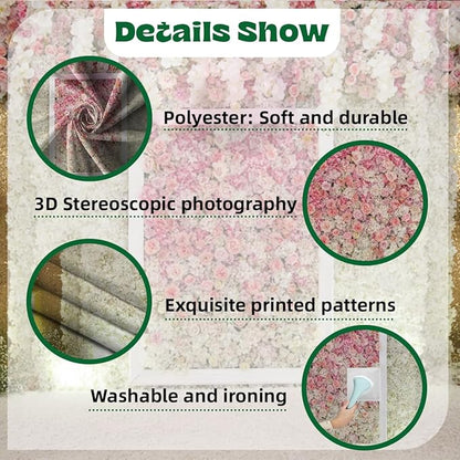 10x5ft Flower Wall Wedding Backdrop Pink White Rose Floral Romantic Princess Photography Background for Bridal Shower Birthday Newborn Spring Tea Party Outdoos Ceremony Women Girl Portrait