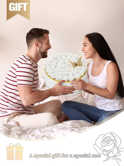 Preserved Roses Forever Flowers Real Roses in a Box Mother's Day Birthday Flowers for Her Mom Women Wife Valentine's Day, 47 White Roses