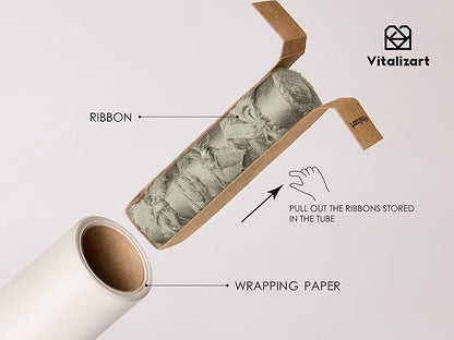Vitalizart White Wrapping Paper Set 17" Pearly-Lustre With Silk Like Satin Ribbon & Gift Tags Recyclable Christmas Gift Wrapping Birthday Baby Shower Wedding Handmade Crafts 197"(16.4 Ft)