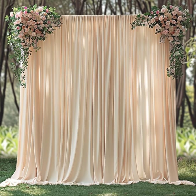 30x10ft Wrinkle Free Backdrop Curtain for Parties Soft Fabric Drapes Wedding Cream Curtain Backdrop for Birthday Party Decorations Background for Photography 5x10ft,6 Panels