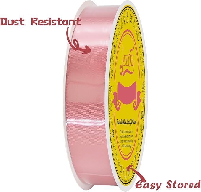 Dusty Pink Double Face Satin Ribbon 1 inch X 50 Yards Spool Bright Colors Very Suitable for Weddings Gift Package Wrapping Dancer Wand Sewing Party Hair Bow Invitation Decorations and More