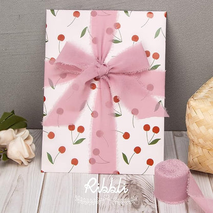 Ribbli Dusty Rose Chiffon Ribbon 1-1/2 inch x 20 Yard Handmade Fringe Chiffon Silk Ribbon,Mauve Ribbon for Wedding Invitations, Bridal Bouquets Wrapping, Flower Arrangement Decoration