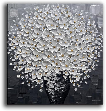 YaSheng Art- 3D Thick Texture Black and White Canvas Wall Art Hand-Painted Minimalism Abstract Artwork Oil Painting Home Decorations Modern bedroom Wall Art Ready to Hang 24x24inch