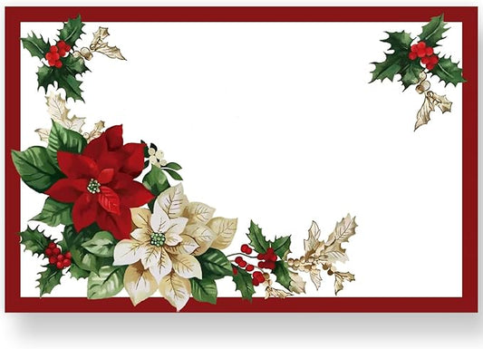 50 Pack Christmas Paper Placemats Poinsettia Disposable Place Mats Red Green Christmas Flower Decorative Paper Table Mats for Xmas Holiday Home Kitchen Table Top Decor