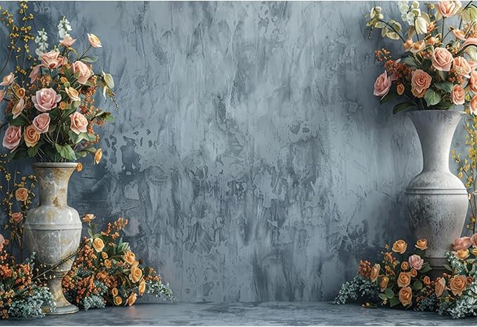Baocicco 9x6ft Vinyl Retro Vase Wall Backdrop Photography Old Style Flowers Rose Vintage Medieval Weeding Ceremony Background Newborn Baby Shower Banner Supplies Girls Princess Birthday Background