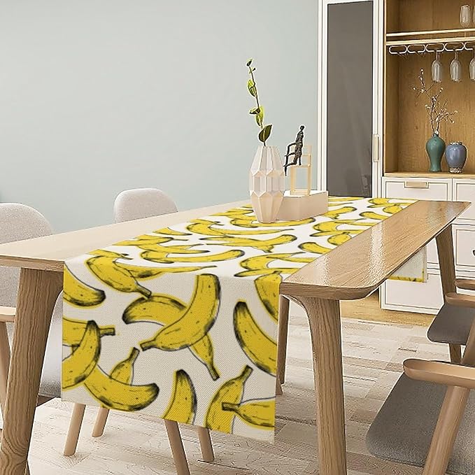 Banana Fruit Table Runner, Kitchen Dining Table Decor, Watercolor Tropical Fruit Palm Leaves Table Runners for Indoor Outdoor Home Farmhouse Holiday Wedding Birthday Party Decoration, 13 x108 Inch