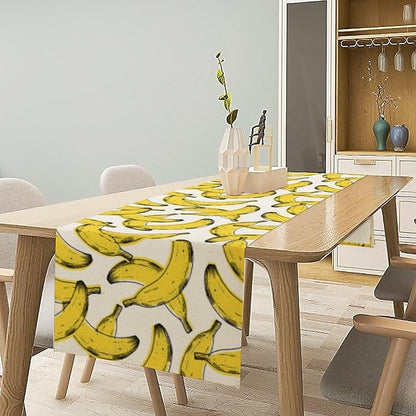 Banana Fruit Table Runner, Kitchen Dining Table Decor, Watercolor Tropical Fruit Palm Leaves Table Runners for Indoor Outdoor Home Farmhouse Holiday Wedding Birthday Party Decoration, 13 x108 Inch