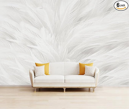 Feather Wallpaper Mural Elegant Gray and White Mural Wallpaper for Living Room Bedroom （Not Peel and Stick）