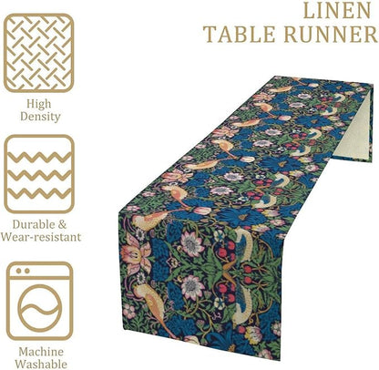 William Morris Floral Table Runner, Vintage Flowers Blue Botanical Printed Table Runner for Home Kitchen Dining Table Decoration,13x60 Inch
