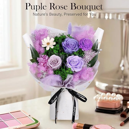 Preserved Flowers Bouquet - Forever Flowers for Delivery, Real Eternal Roses Bouquet Gifts for Women Mother Mom Girlfriend Wife Anniversary Birthday Present for Her, Light Purple