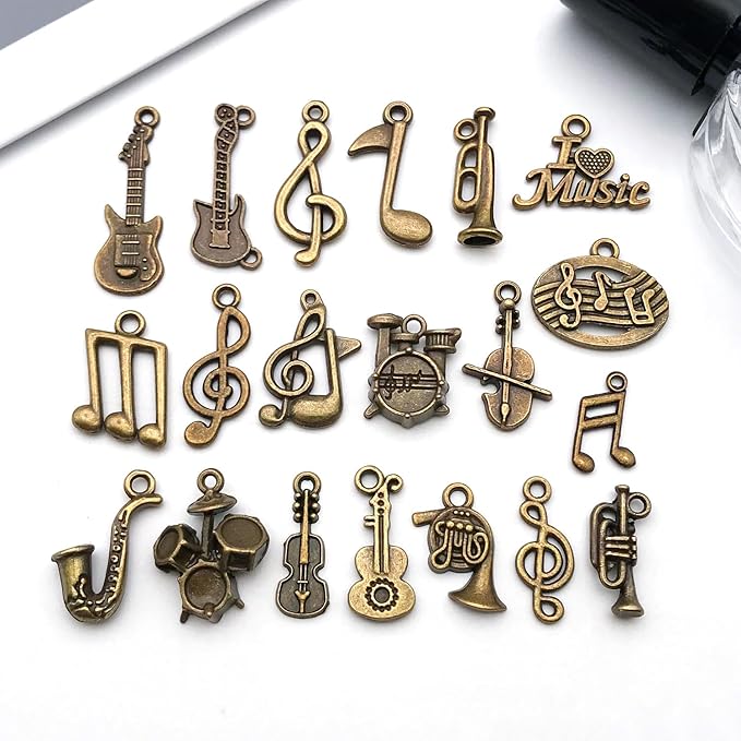 WOCRAFT 60pcs Antique Bronze Music Bracelet Charms for Jewelry Making Sets DIY Necklace Bracelet Keychain Crafting Charms Kit Craft Supplies (SN895)
