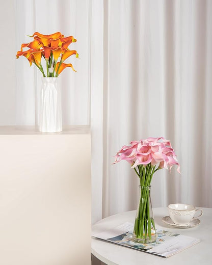 DuHouse 20Pcs Artificial Calla Lily Flower Real Touch Latex Flowers for DIY Wedding Bouquet Party Home Decor (White Pink)