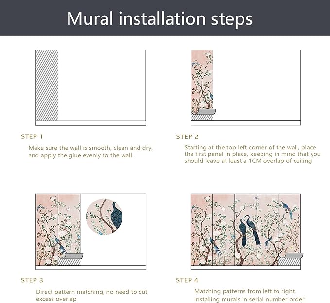 PYFFYP- Chinoiserie Pink Flowers and Bird Wallpaper Vintage Peacock murals for Living Room(Not Peel and Stick)