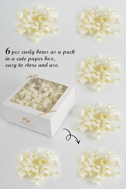 HUIHUANG Ivory Bows for Gift Wrapping, White Curly Ribbon Bows Self Adhesive Burst Gift Bow for Presents, Wine Bottle, Treat Bags, Wrap Accessories, Bridal Shower Wedding Party Favor - 6 Counts