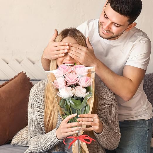 Jansun 100Pcs Flower Wrapping Bags Kraft Paper Flower Sleeves for Bouquets Flower Bags for Birthday Wedding Graduation Gift, Florist Wrap Supplies 9.8x17.9 Inch