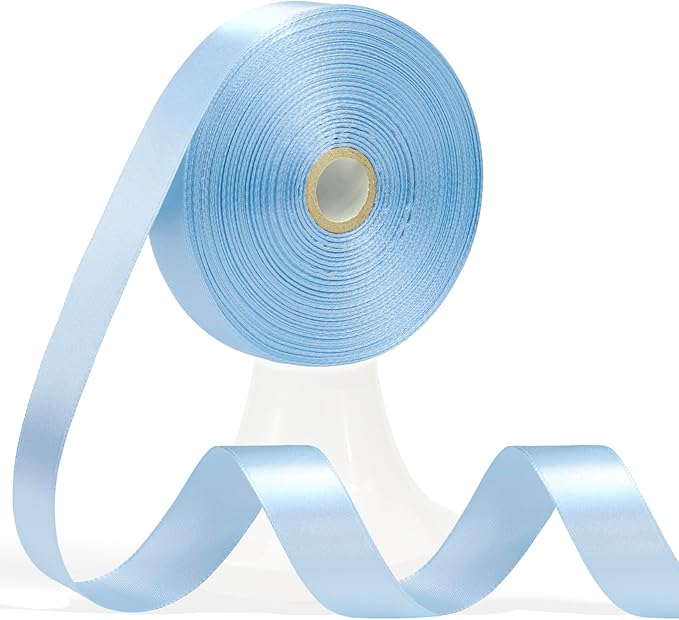 60 Yards Light Blue Satin Ribbon 3/4 Inch, Solid Polyester Fabric Ribbon for Gift Wrapping, Crafts, Flower Bouquet, Wedding, Baby Shower, Festival, Christmas, Halloween