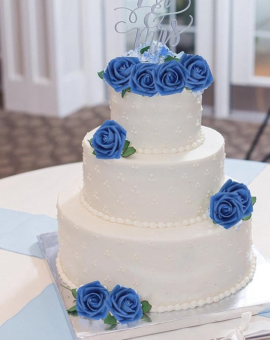 50PCS Foam Roses with Pearls 2.56in Royal Blue Roses Artificial Flowers Bulk Foam Flowers with Stem for Wedding, Bridal Shower, Cake, Graduation and Home Decor(Royal Blue)