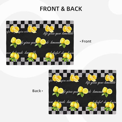 Lemon Kitchen Table Placemats Set of 6 Vintage Black White Checkered Summer Fruit Print Placemat Indoor Outdoor Party Home Desktop Dining Room Decor 12x18 Inch