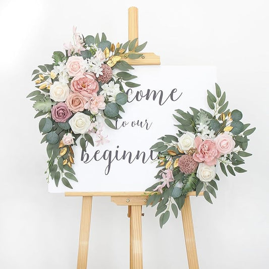 Arch Flowers (Pack of 2) for Wedding Ceremony Arbor and Reception Backdrop Decoration Wedding Welcome Signs Floral Birthday Party Decoration(White Pink)