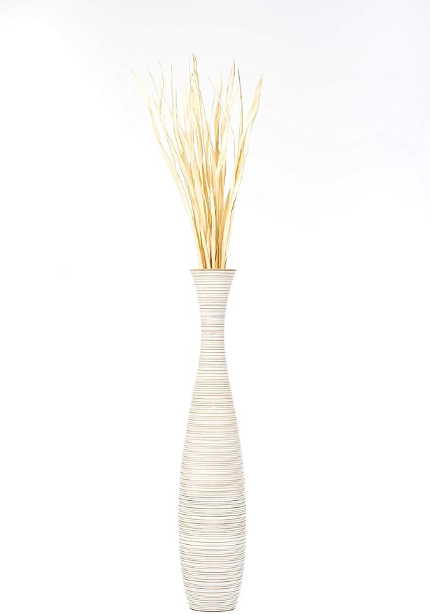 Leewadee Large White Home Decor Floor Vase - Wooden 41 inch Tall Farmhouse Decor Flower Holder for Fake Plant and Pampas Grass