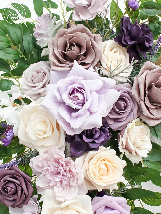 Wedding Arch, Artificial Flowers, Wedding Decor with Drapes (Set of 4)，Be Suited to Banquet, Party, Wedding Decor Ceremony and Background Decoration (Purple)