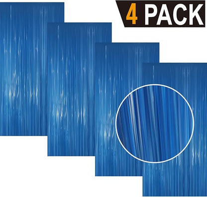 GOER 3.2 ft x 8.2 ft Metallic Tinsel Foil Fringe Curtains Party Photo Backdrop Party Streamers for Birthday,Graduation,New Year Eve Decorations Wedding Decor(4 Packs,Candy Blue)