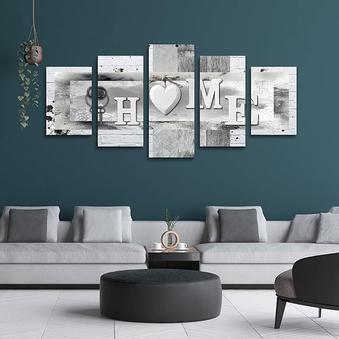 LUDUHU Love Sanctuary Canvas Print Wall Art - 5 Pieces Sweet Home Sign Wall Art,white Home Sweet Heart Painting,modern Family Wall Decor (F,Oversize 80x40inch)