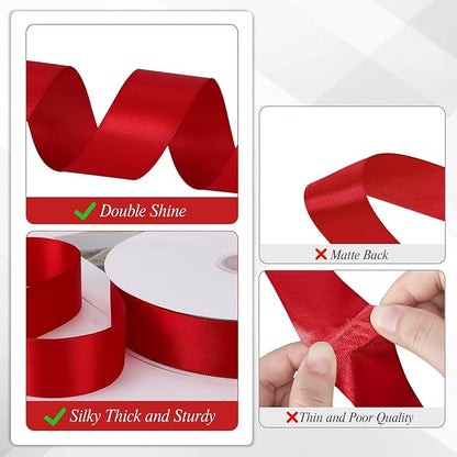 Double Faced Red Satin Ribbon 1 inch 60 Yards Red Ribbon for Crafts Gift Wrapping Hair Bows Wedding Invitation Party Decorations