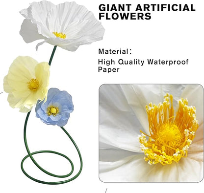 Wedding Decorations for Reception, Artificial Giant Flowers for Decoration, Party Banquet Decor,Home Decor,Photographic Props,Shop Window Display 3 Pack (Yellow Blue White)