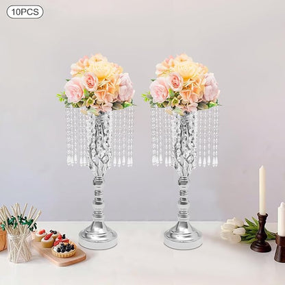Vase | Bud Vases |10PCS Gold Crystal Flower Stands | Elegant Centerpiece for Weddings & Events | for Wedding Table Centerpieces, Aisle Guides, Party Decorations (Silver)