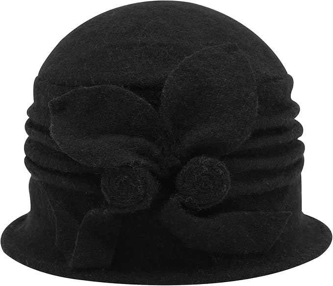 ZLYC Women Wool Cloche Bucket Hat 1920s Vintage Dress Winter Hats with Flower Accent