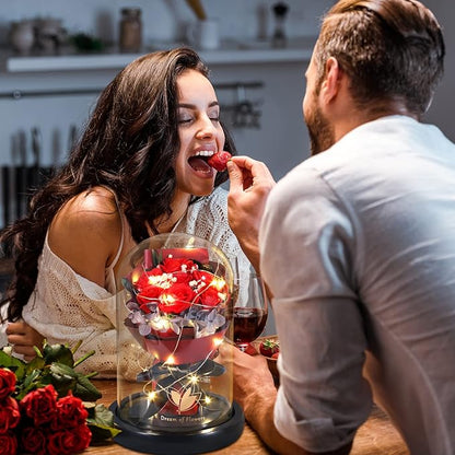 Christmas Rose Gifts for Women Birthday Gifts,Beauty and the Beast Rose in Glass Dome with 2 Light Modes, Enchanted rose Flower Roses Bouquets Christmas Women Gifts for Mom Wife Girlfriend Sister