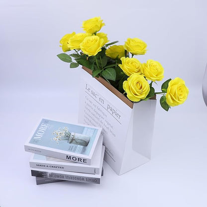12pcs Yellow Roses Artificial Rose Flowers Fake Roses Flowers with Long Stems Silk Flowers for Wedding Bouquet Centerpices Decorations Party Bridal Baby Shower Home Decor