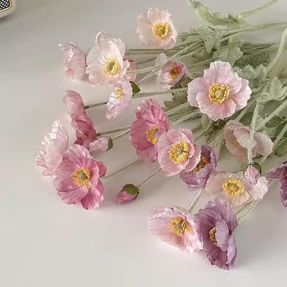 2 Pcs Artificial Fake Flowers Poppies Silk Flower Arrangements Wedding Bouquets Decorations Plastic Floral Table Centerpieces for Home Kitchen Garden Party Decor Approx 23.6" High - Light Purple