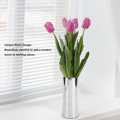 Hapivida Stainless Steel Vase, Metal Vase Centerpiece Decoration Tabletop Flower Silver Vases, Elegant Flower Vase for Office Home Wedding Decoration
