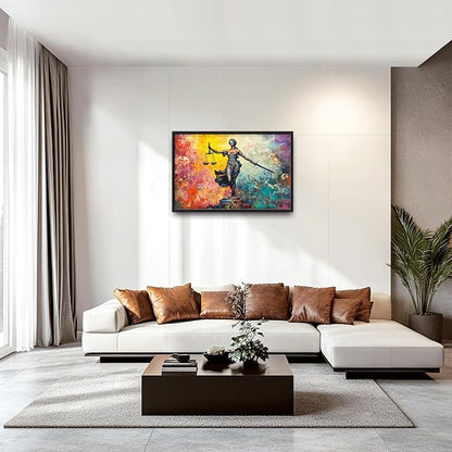 Extra Large Lady Justice Framed Wall Art for Living Room,Oversized Scales of Justice Pictures Wall Decor,Abstract Colorful Canvas Print Painting Modern Artwork Bedroom Office Bathroom 36L x 24W