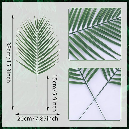 Abzo 20 Pcs Artificial Palm Leaves Stems Greenery Tropical Palm Leaves Faux Monstera Leaves Plant for Palm Sunday Flower Arrangement Home Kitchen Party Table Decor, Wedding Birthday Theme Parties.