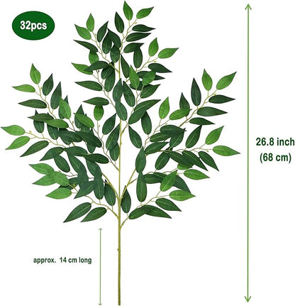 32pcs Italian Ruscus Greenery Stems 68cm Faux Greenery Stems Artificial Green Leaf Garland for Wedding Bouquet Flowers Filler Table Centerpieces Balloon Arch Home Decor