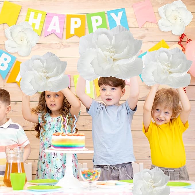 Giant Paper Flowers Artificial Large Paper Flower Decoration for Handcrafted Wall Backdrop Christmas Mexican Wedding Graduation Bridal Shower Birthday Party Supplies(White,6 Pcs)