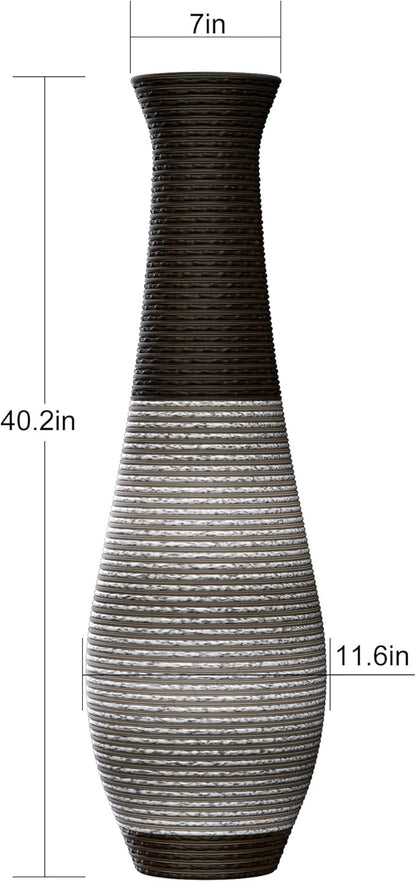 Large Hand-Woven Bamboo Floor Vase, Tall Home Decor Floor Vase for Fake Flower Dried, Flower Holder for Living Room, Bedroom, Dining Room, Entryway, Hallway