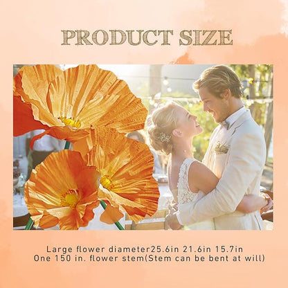Artificial Giant Huge Flowers 3D Large Faux Floral Large Flowers Decor Adjustable Height for Wedding Birthday Party Shop Window Display Arrangement Event Decorations 3 Pack (Orange)